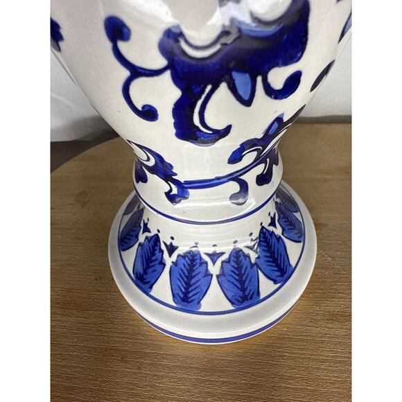 12 inch Hand Painted Blue and White Ceramic Candle Holder - Picture 7 of 7